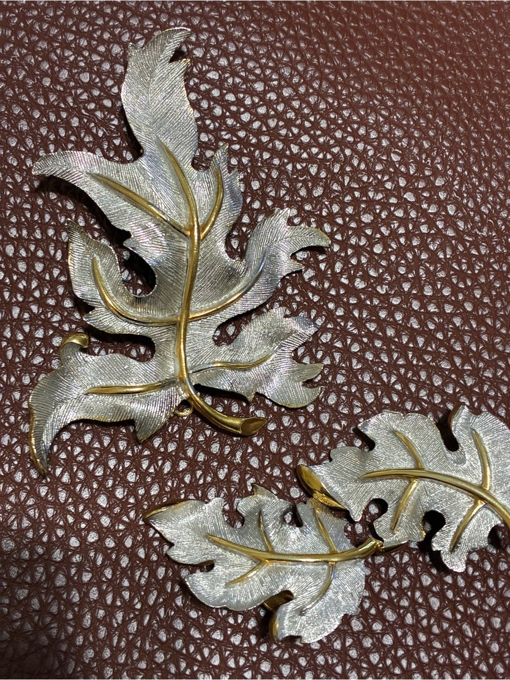 Judy Lee VINTAGE NOS,Silver and Gold Leaf Brooch & Earrings  -Metal Leaf Accents
